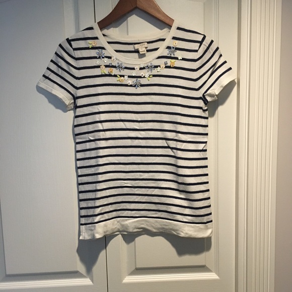 J Crew Embellished Striped Navy top size XXS - Picture 1 of 7